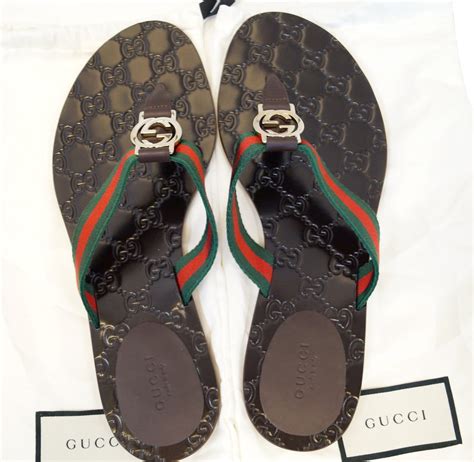 gucci brown leather signature gg thong|gucci slides girl.